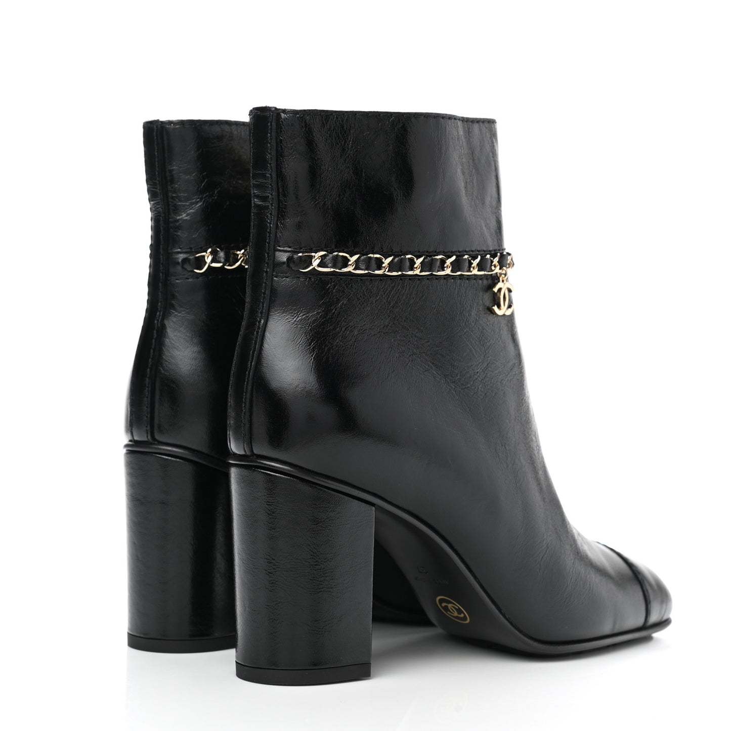 Crumpled Calfskin Cap Toe Chain Short Boots 37 Black