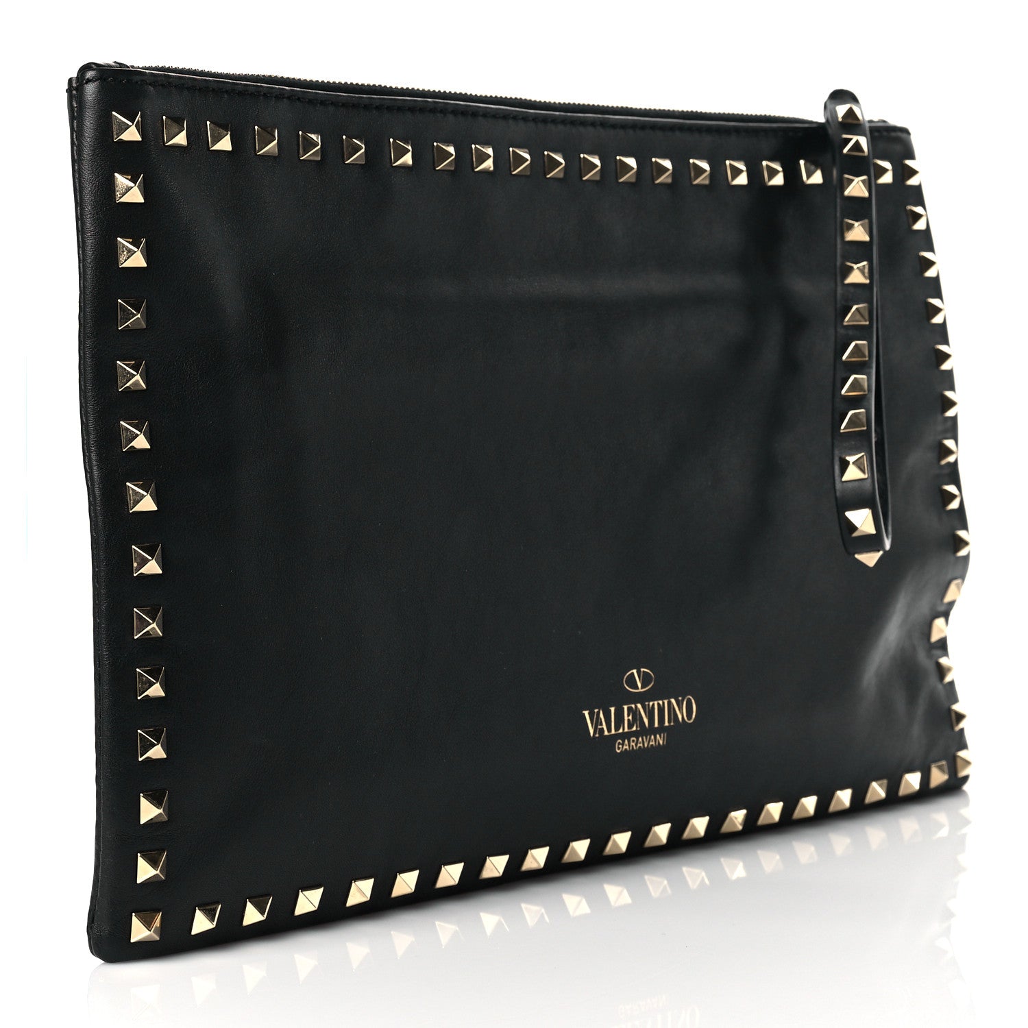 Valentino Garavani Vitello Large Rockstud Zip Wristlet Pouch Black 3 of 10