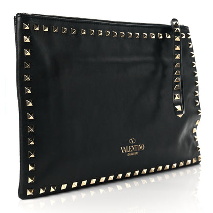 Valentino Garavani Vitello Large Rockstud Zip Wristlet Pouch Black 3 of 10