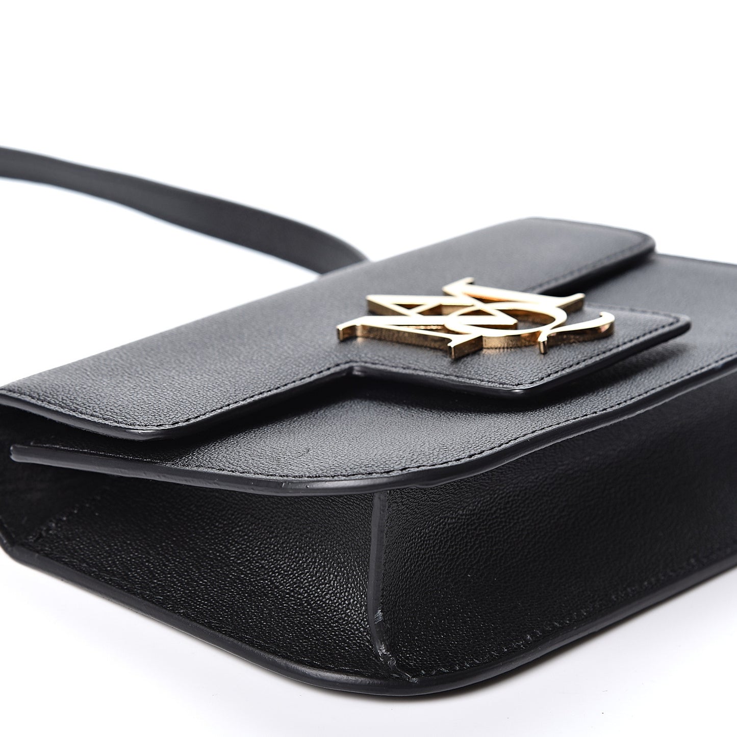 Grained Calfskin Small Insignia Flap Black