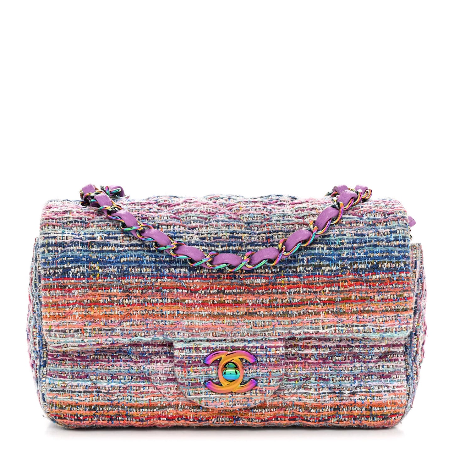 Tweed Quilted Mini Rectangular Flap Blue Pink Orange