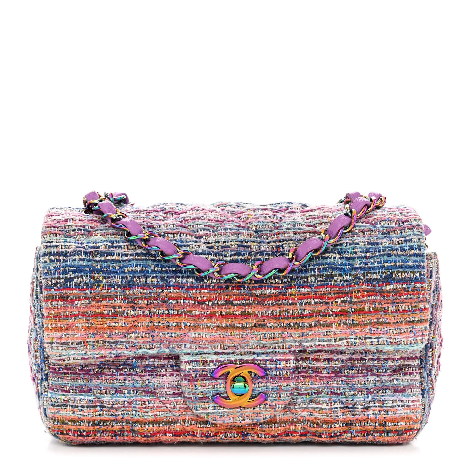 Chanel Tweed Quilted Mini Rectangular Flap Blue Pink Orange 1 of 10