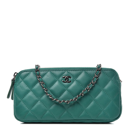 Chanel Lambskin Quilted Small Clutch With Chain Green 1 of 10