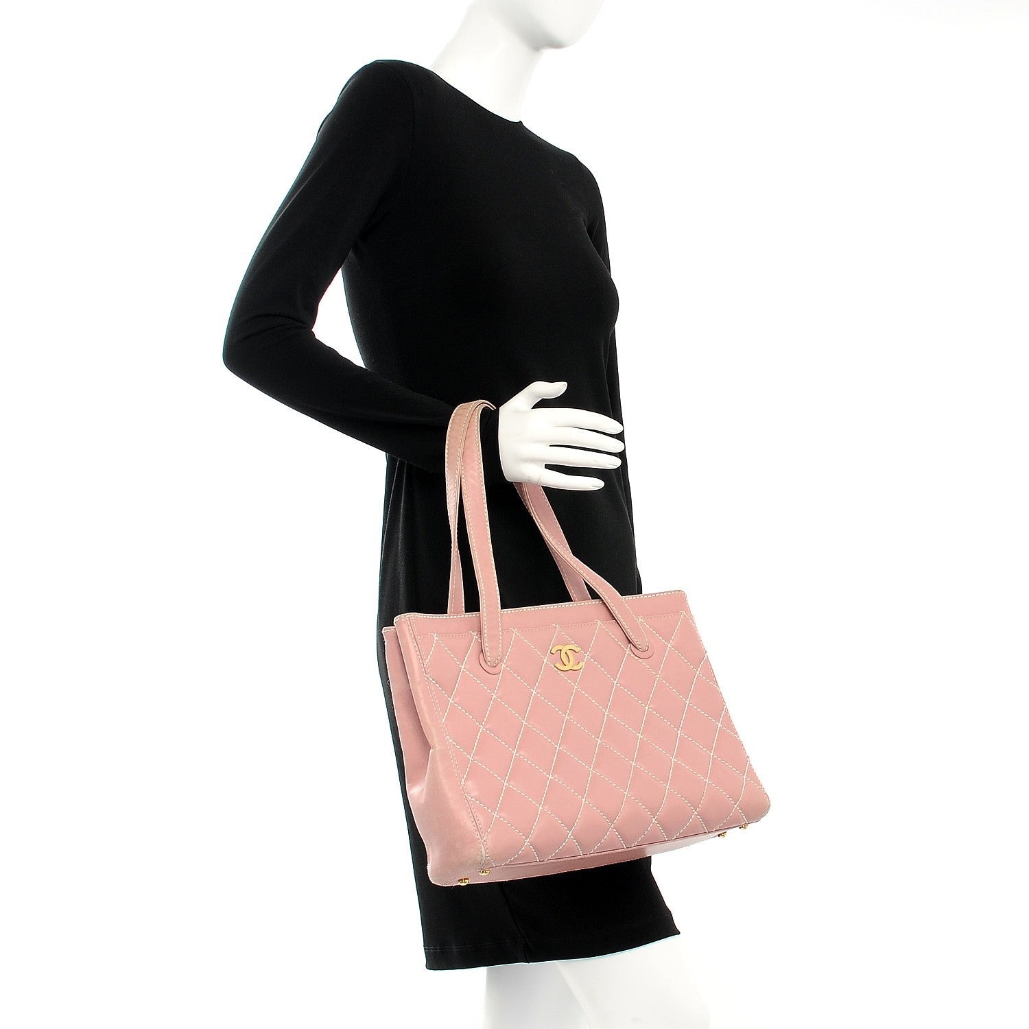 Chanel Calfskin Contrast Stitch Surpique Tote Pink 2 of 19