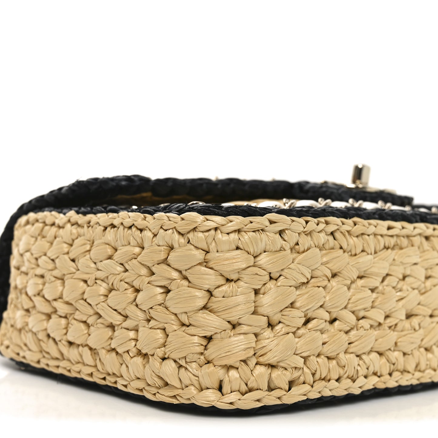 Raffia Chain Venice Beach Flap Bag Beige Black