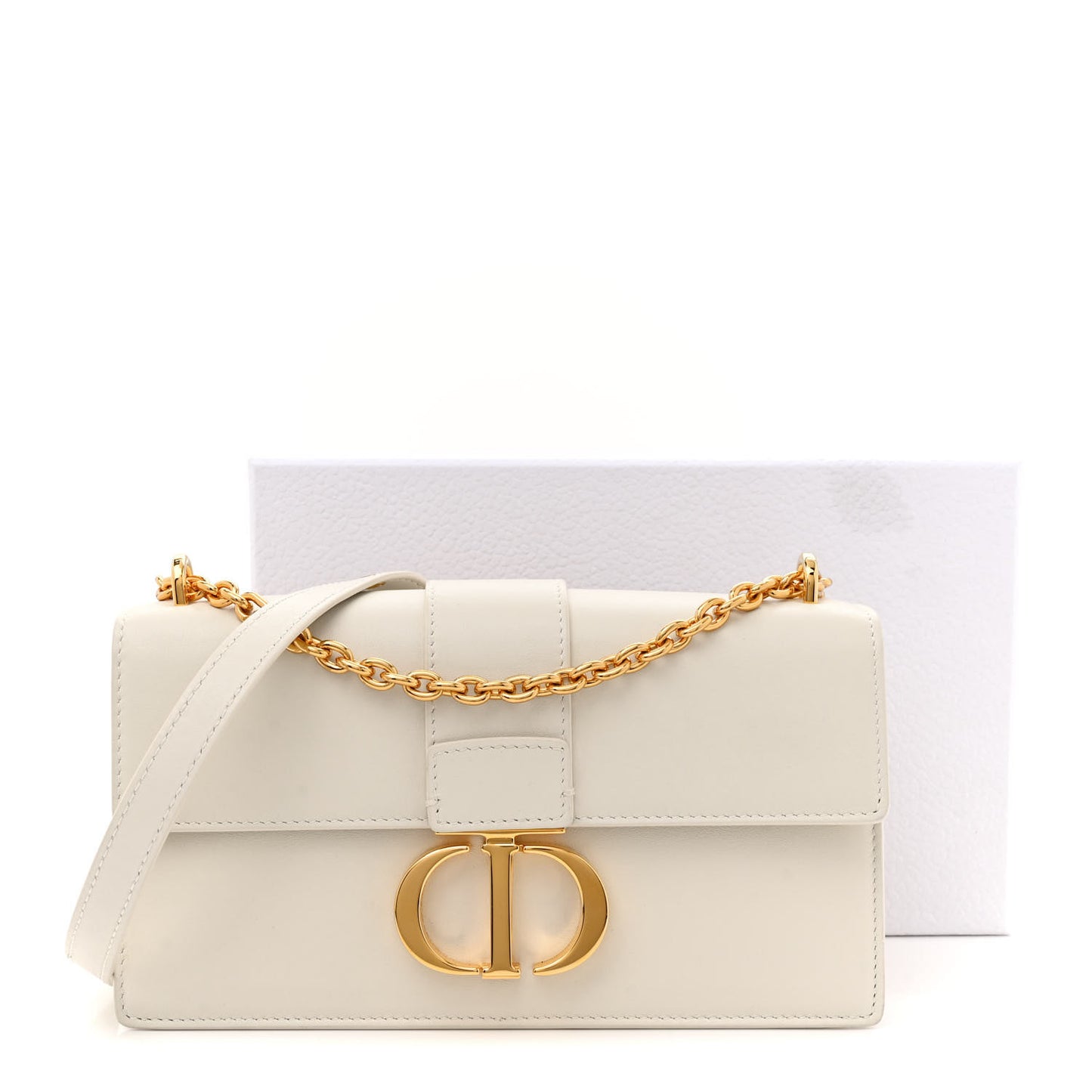 Grained Calfskin 30 Montaigne East West Chain Flap Bag Off White
