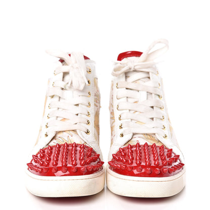 Christian Louboutin Toile Printed Patent Calfskin Tissu Beauty Spikes Louis Flat Sneakers 38 White 2 of 26