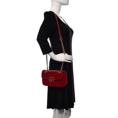 Gucci Velvet Matelasse Mini GG Marmont Shoulder Bag Hibiscus Red 2 of 10