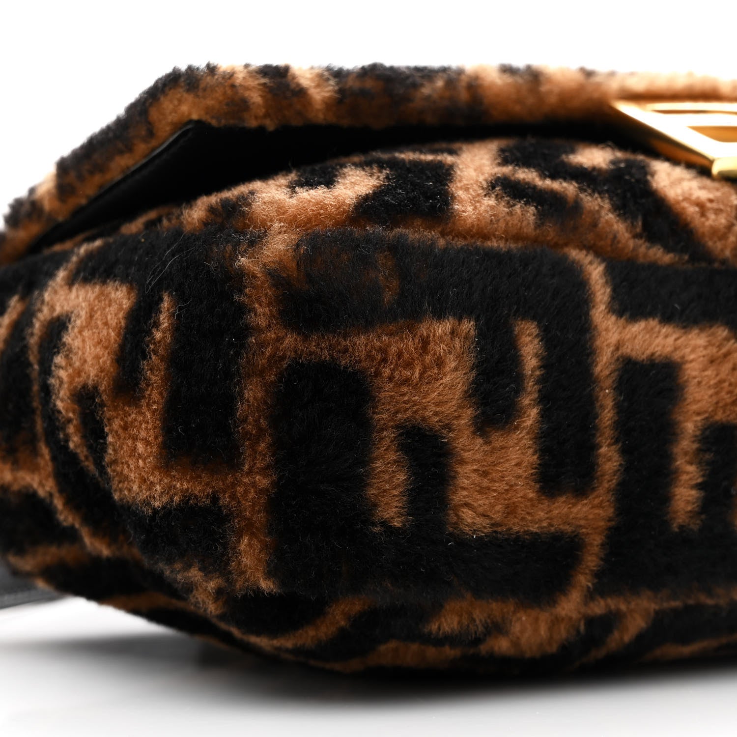 Fendi Shearling Vitello Dolce Macro FF 1974 Baguette Tobacco Black 9 of 10