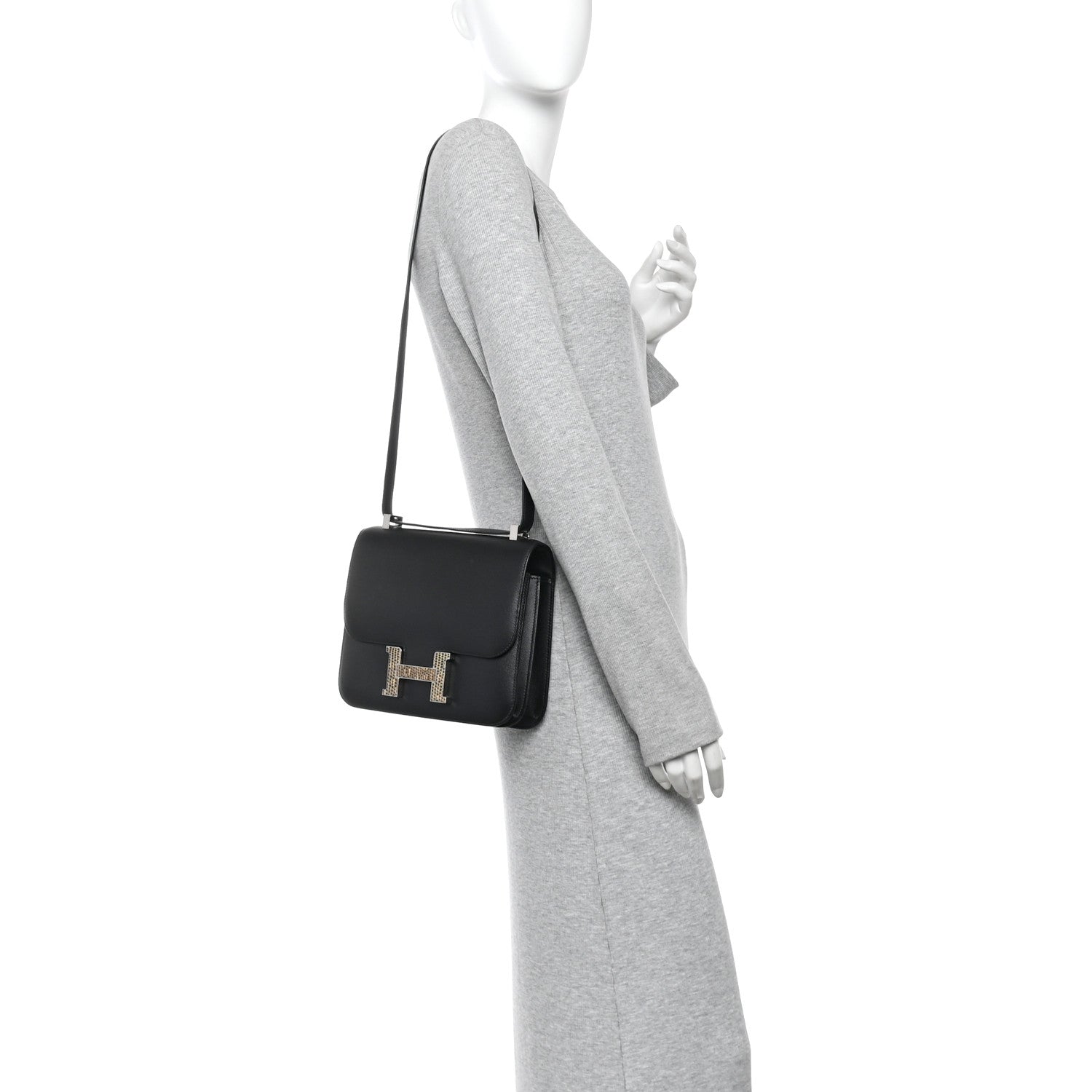 Hermes Madame Calfskin Lizard Constance 24 Black Ombre 2 of 11