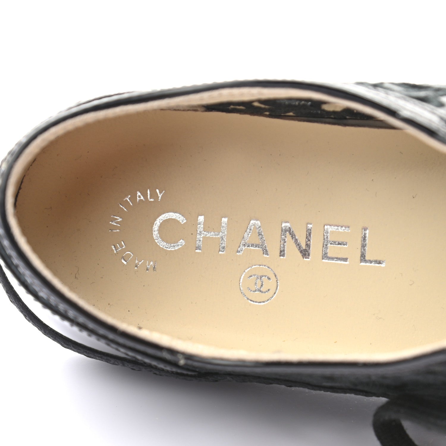 Chanel Patent Grained Goatskin Hollow Out Flower Sneakers 37 Black 6 of 8
