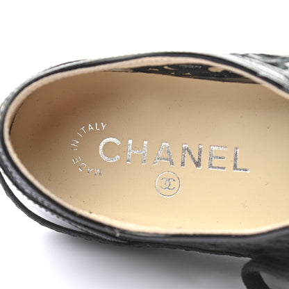 Chanel Patent Grained Goatskin Hollow Out Flower Sneakers 37 Black 6 of 8