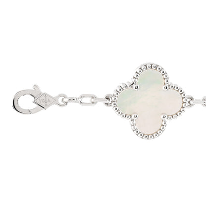 Van Cleef & Arpels 18K White Gold Mother of Pearl 5 Motifs Vintage Alhambra Bracelet 5 of 5