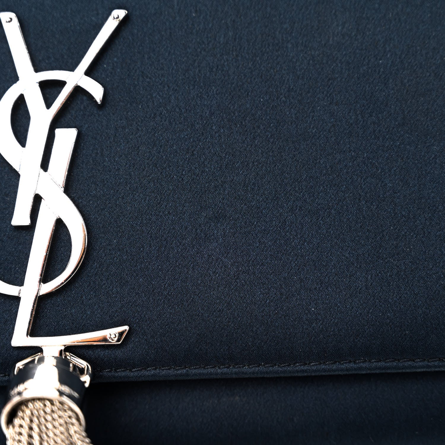 Saint Laurent Satin Small Classic Monogram Kate Tassel Satchel Navy Blue 11 of 11
