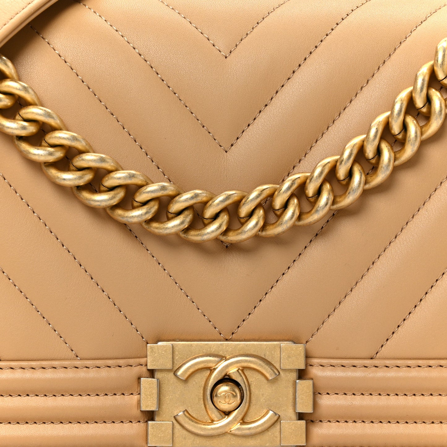 Lambskin Chevron Quilted Medium Boy Flap Beige