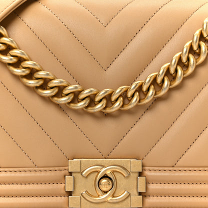 Chanel Lambskin Chevron Quilted Medium Boy Flap Beige 7 of 9