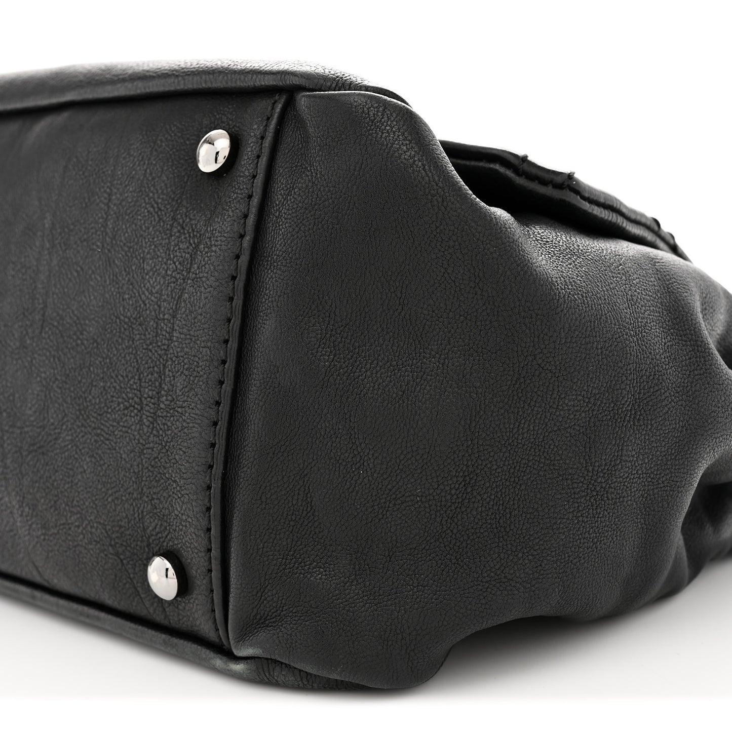 Calfskin Diamond Stitch Accordion Flap Black