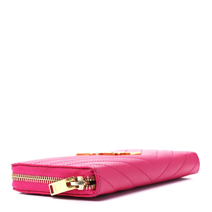 Saint Laurent Grain De Poudre Matelasse Chevron Monogram Zip Around Wallet Fuchsia 4 of 10