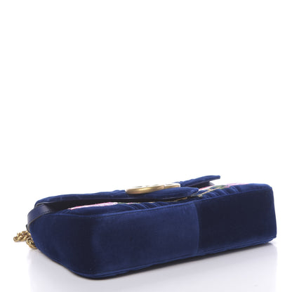 Gucci Velvet Matelasse Modern Embroidered Medium GG Marmont Shoulder Bag Cobalt 4 of 10