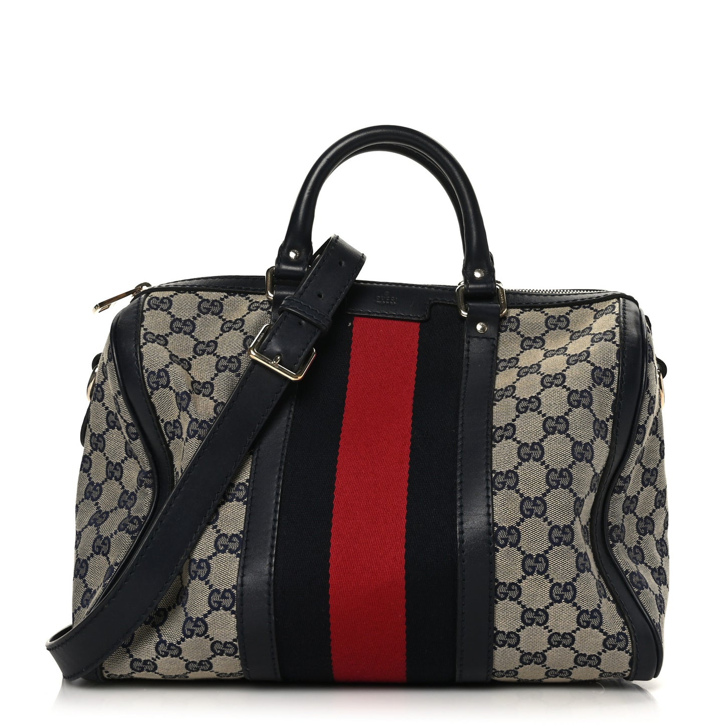 Monogram Selleria Calfskin Vintage Web Medium Boston Beige Blue