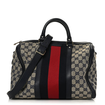Gucci Monogram Selleria Calfskin Vintage Web Medium Boston Beige Blue 1 of 11