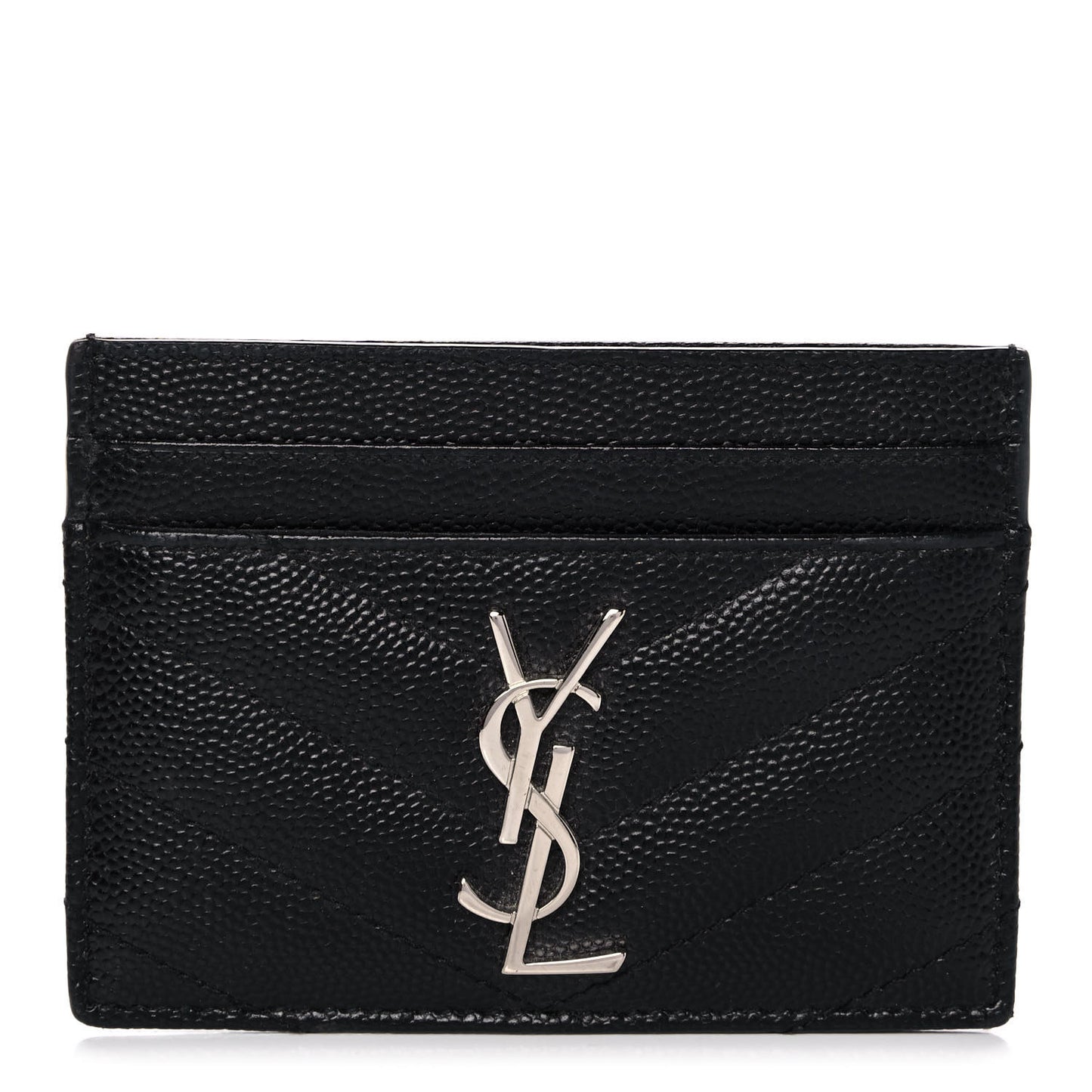 Grain De Poudre Matelasse Chevron Monogram Credit Card Case Black