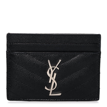 Saint Laurent Grain De Poudre Matelasse Chevron Monogram Credit Card Case Black 1 of 9