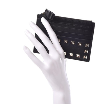 Valentino Garavani Vitello Rockstud Coin Case Card Holder Black 2 of 9