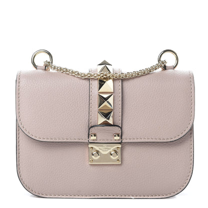 Valentino Garavani Pebbled Calfskin Small Glam Lock Rockstud Flap Poudre 1 of 10