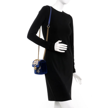 Gucci Velvet Matelasse Embroidered Mini GG Marmont Shoulder Bag Cobalt Blue 2 of 11