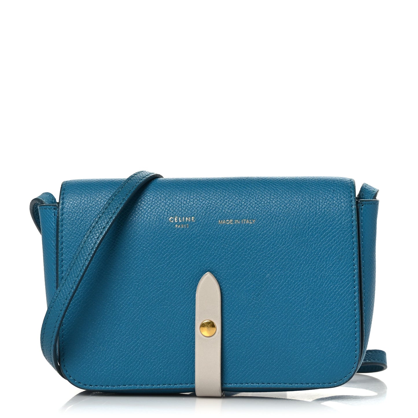 Grained Shiny Calfskin Strap Clutch Blue