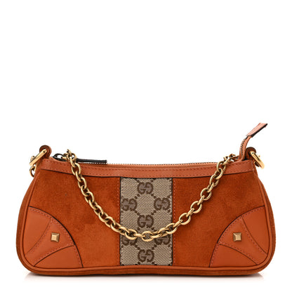 Gucci Suede Monogram Horsebit Nail Chain Pochette Orange 1 of 15