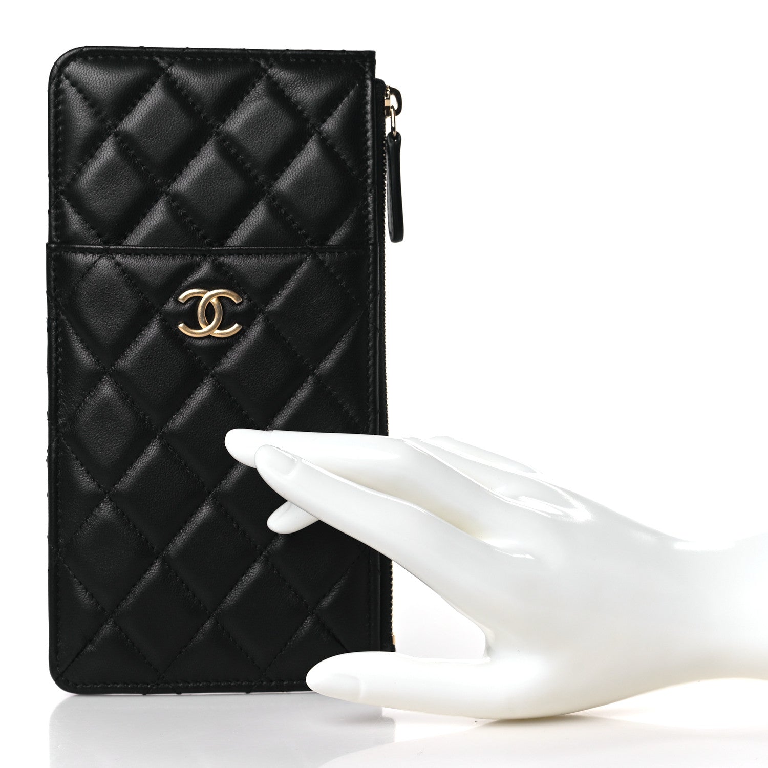 Chanel Lambskin Quilted Egyptian Amulet Classic Flat Wallet Pouch Black 2 of 7