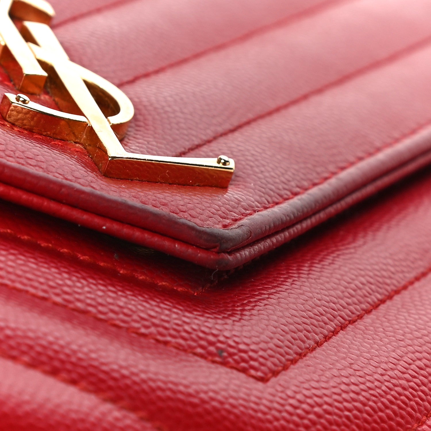 Saint Laurent Grain De Poudre Matelasse Chevron Monogram Chain Wallet New Red 15 of 21
