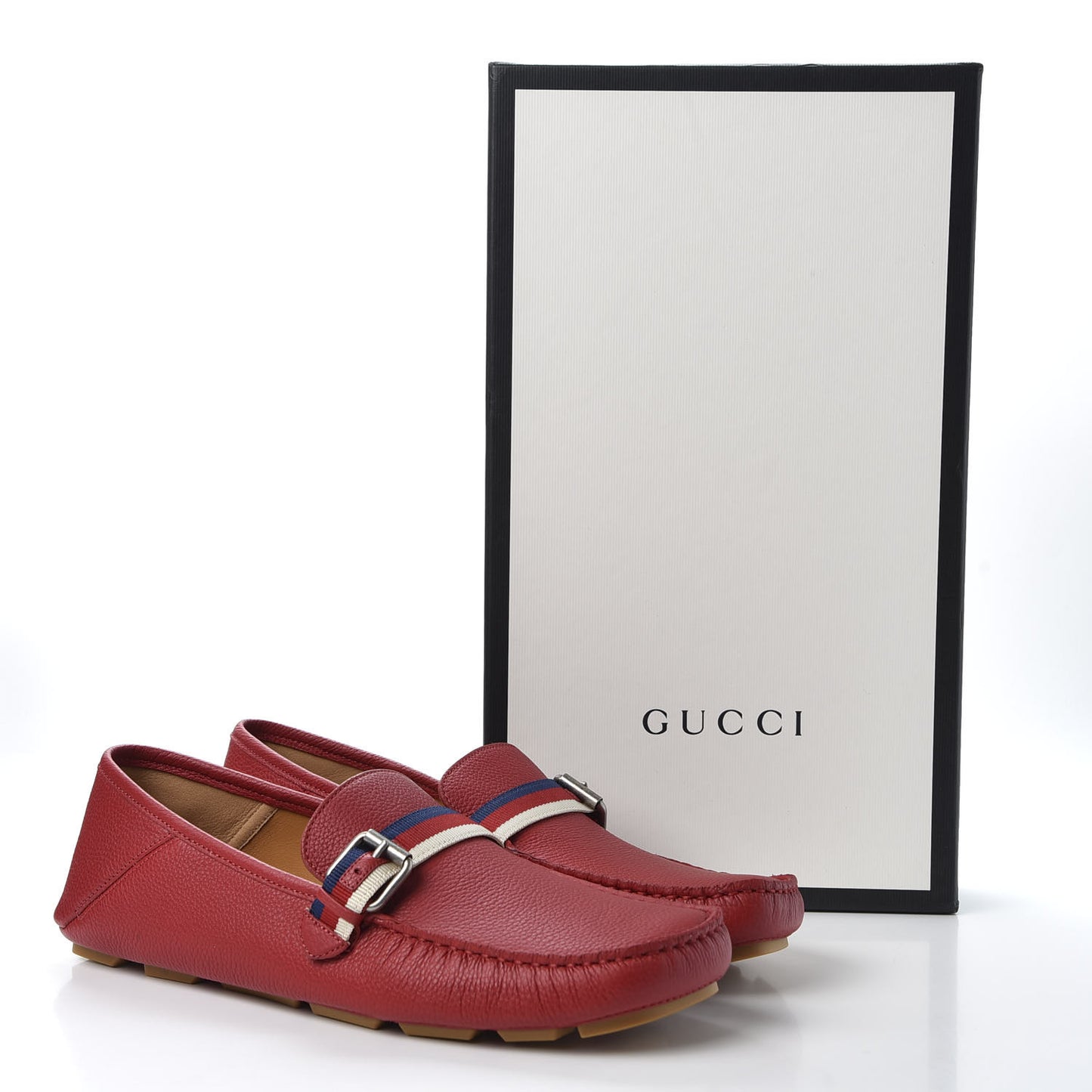 Calfskin Mens Web Sylvie Web Buckle Driver Loafers 8.5 Red