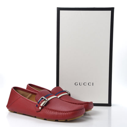 Gucci Calfskin Mens Web Sylvie Web Buckle Driver Loafers 8.5 Red 11 of 11