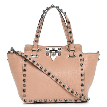 Valentino Garavani Pebbled Calfskin Mini Rockstud Rolling Tote Soft Noisette 1 of 8