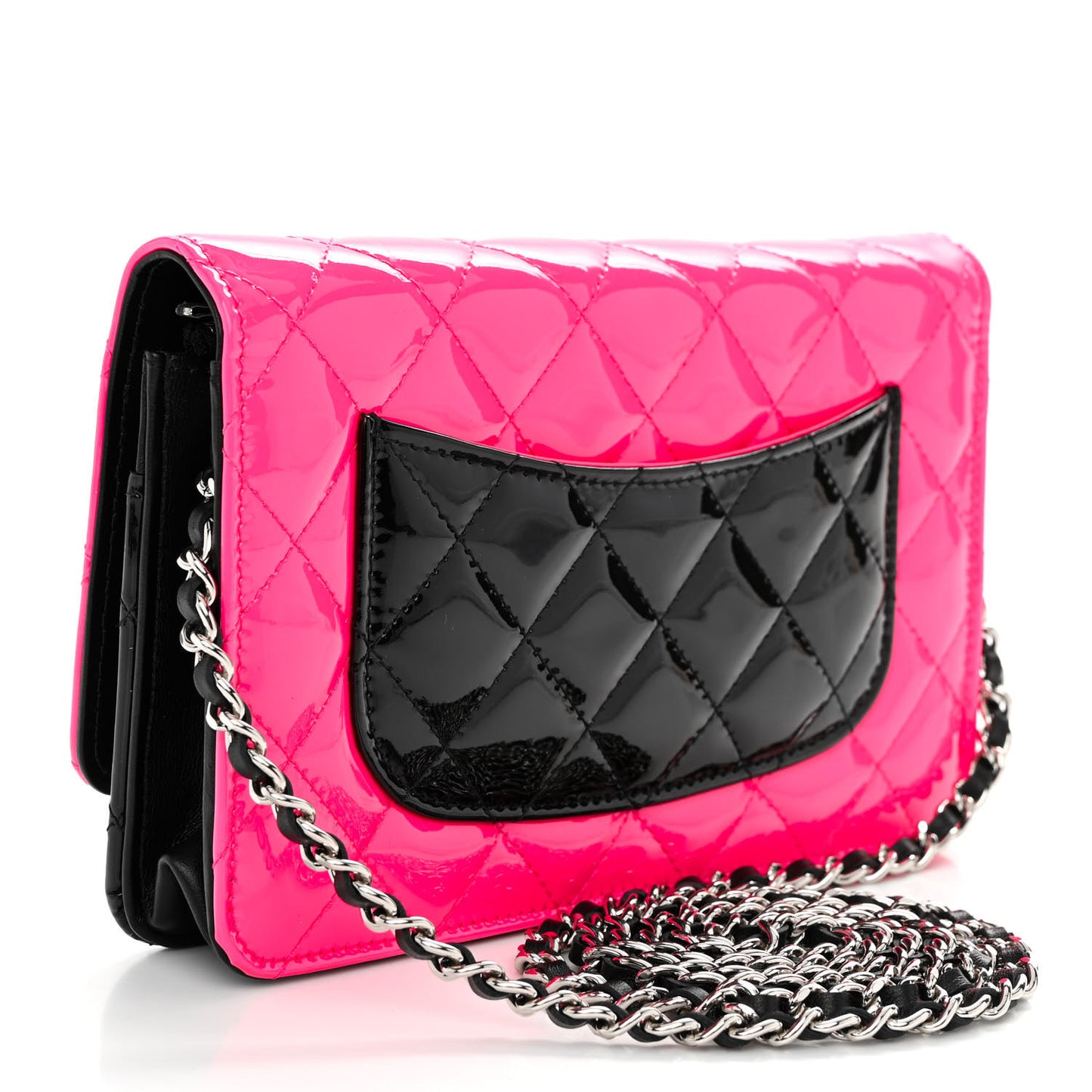 Patent Quilted Bi-Color Wallet On Chain WOC Pink Black