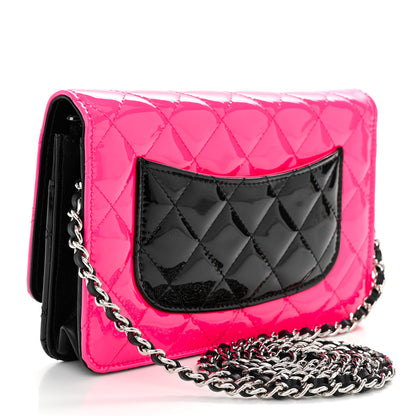 Chanel Patent Quilted Bi-Color Wallet On Chain WOC Pink Black 3 of 10