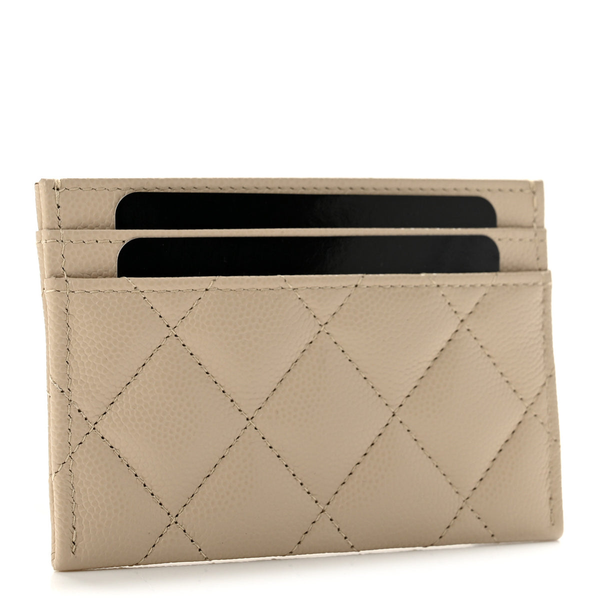 Caviar Quilted Crystal Card Holder Beige