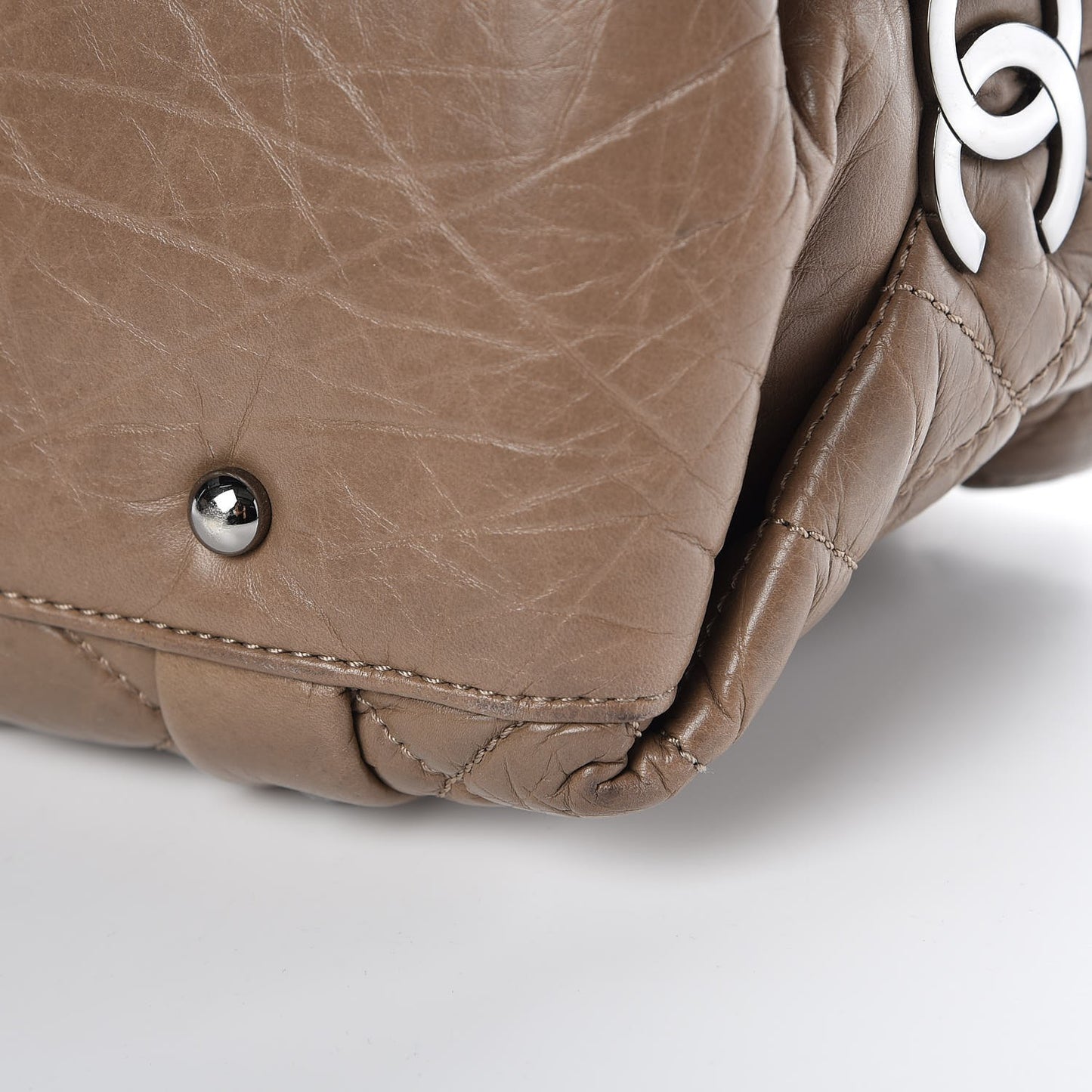 Distressed Lambskin Lady Braid Small Tote Taupe