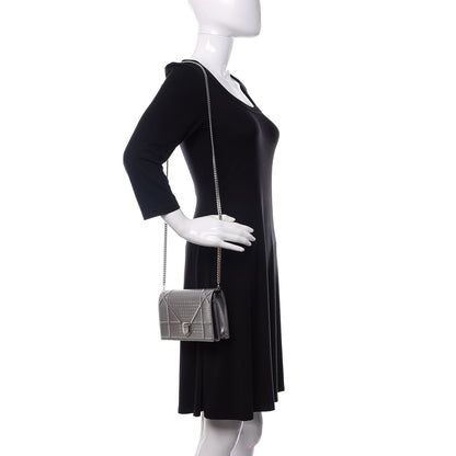 Christian Dior Metallic Patent Micro-Cannage Diorama Wallet on Chain Pouch Silver 2 of 15