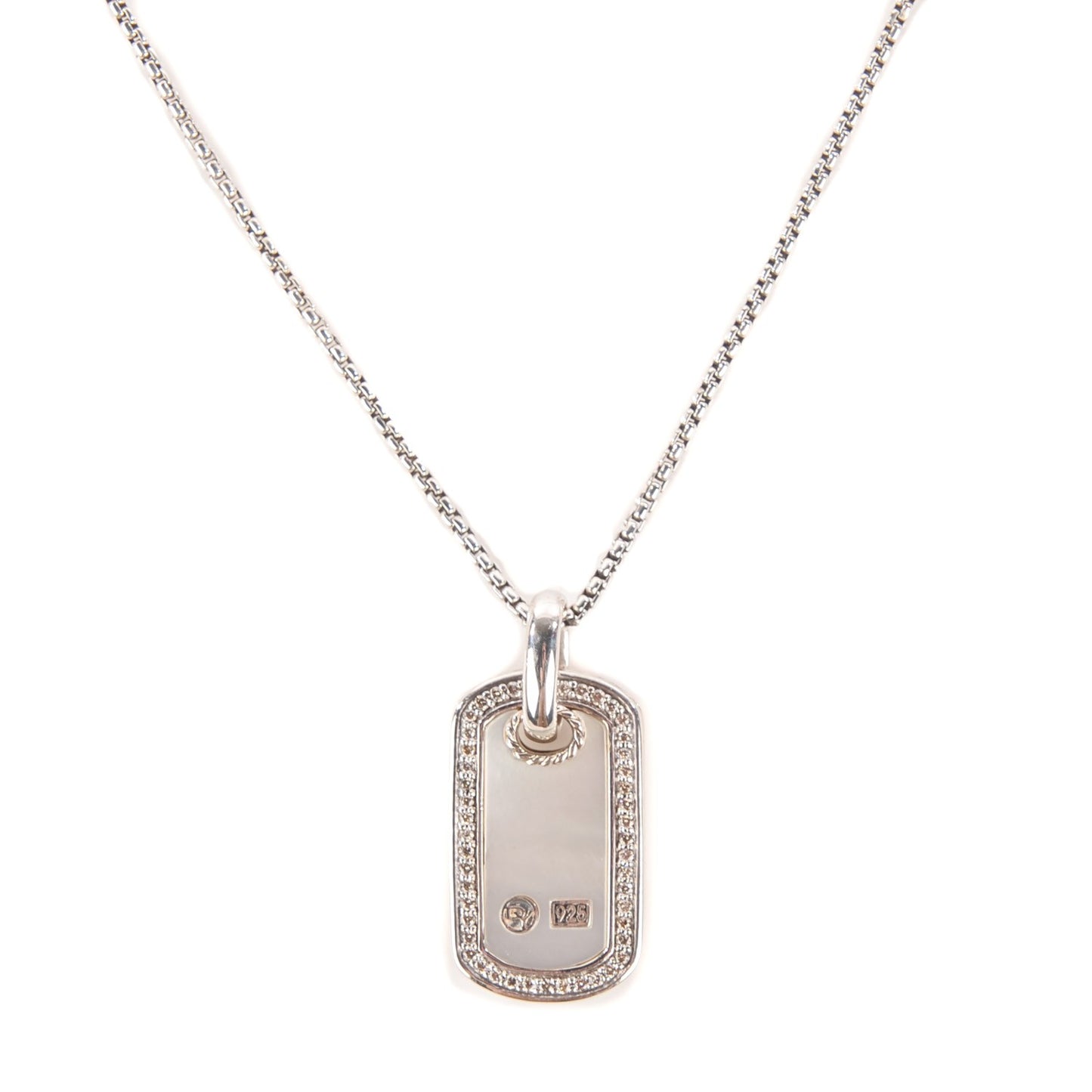 Sterling Silver Mother Of Pearl Diamond Small Dog Tag Necklace