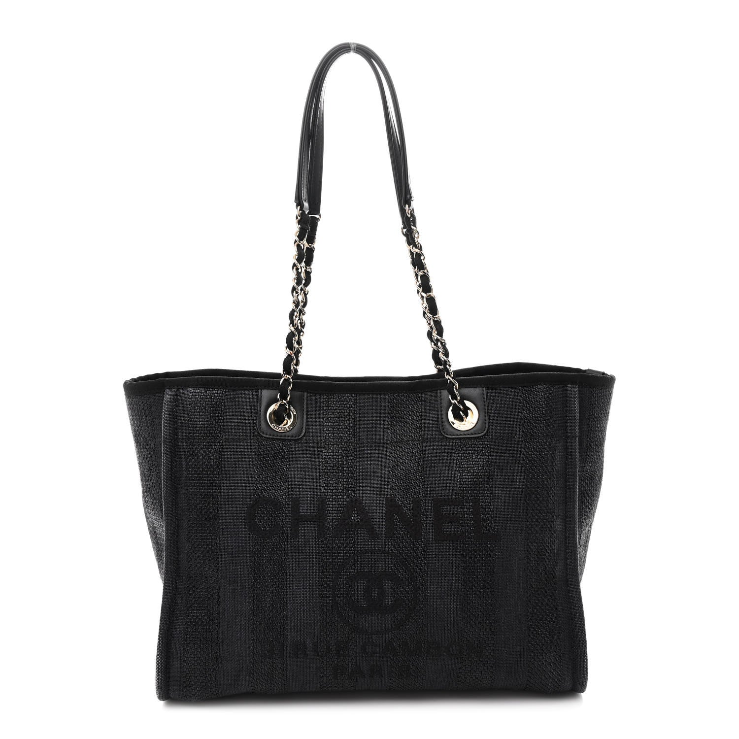 Chanel Mixed Fibers Striped Small Deauville Tote Black 1 of 10