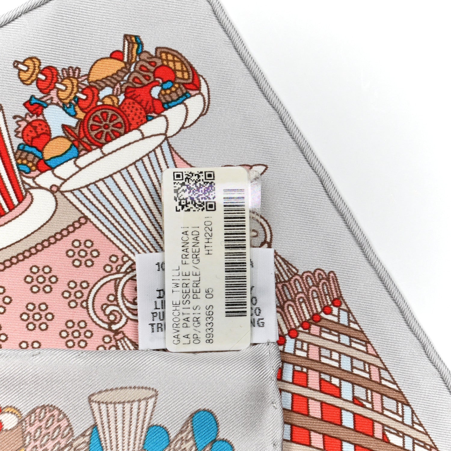 Hermes Silk La Patisserie Francaise Pocket Square Gris Perle Grenadine 5 of 5