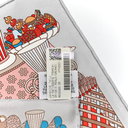 Hermes Silk La Patisserie Francaise Pocket Square Gris Perle Grenadine 5 of 5