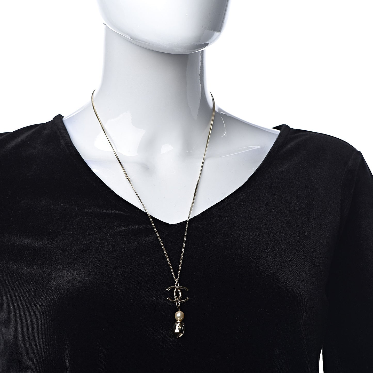 Pearl CC Drop Necklace Gold