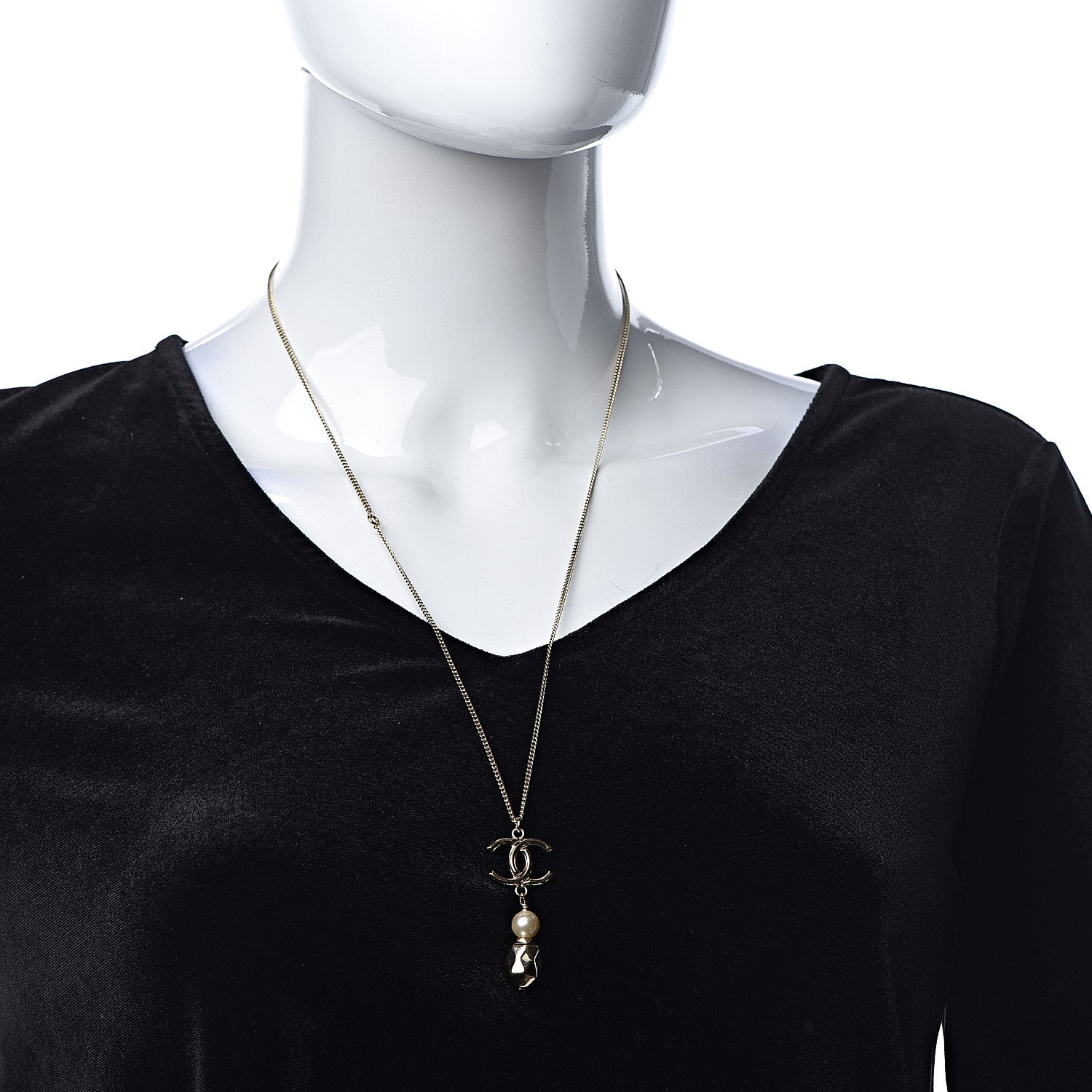Chanel Pearl CC Drop Necklace Gold 2 of 6