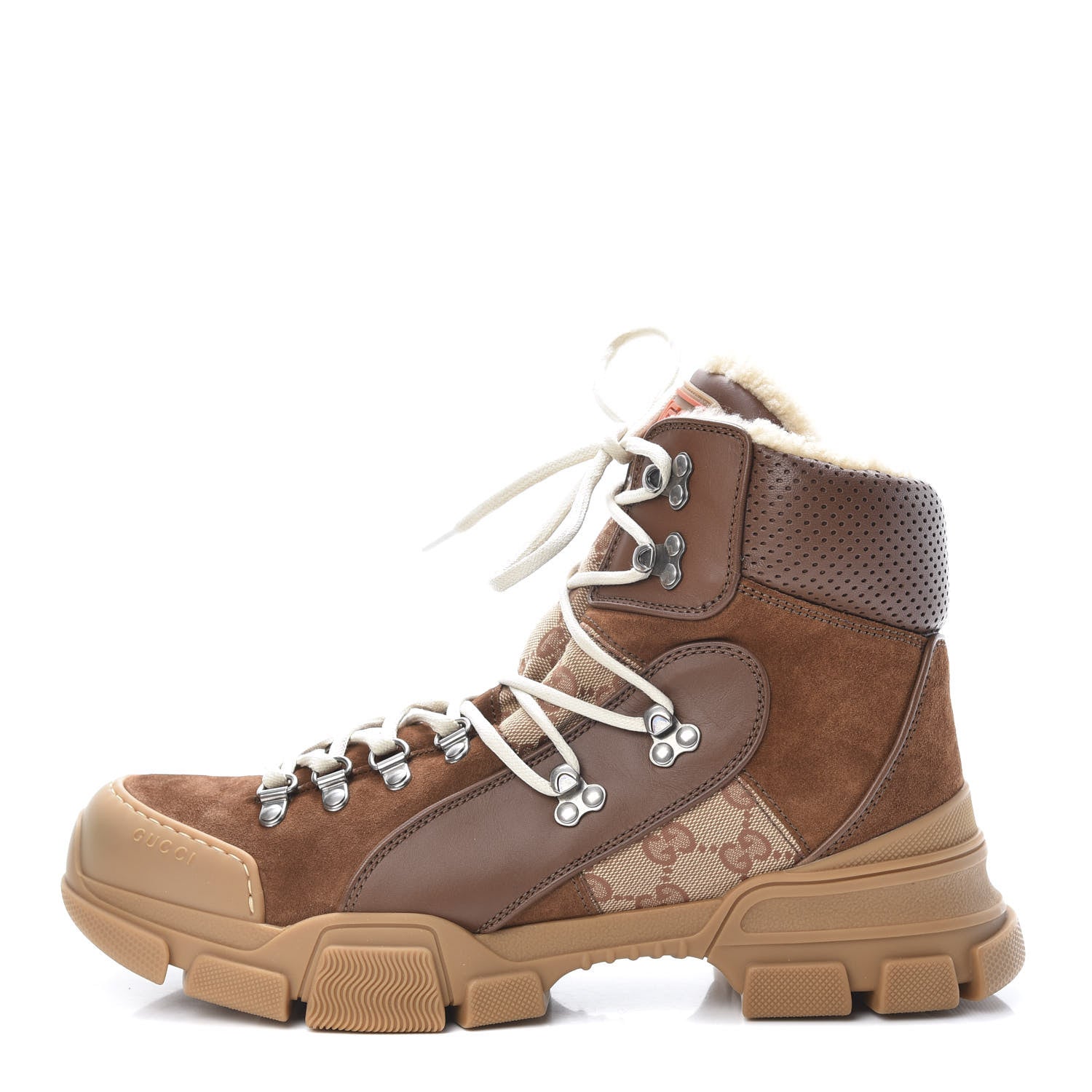 Gucci X SEGA Suede Shearling Calfskin GG Monogram Mens Flashtrek High-Top Sneakers 8 New Cuir Beige Ruggine 1 of 7