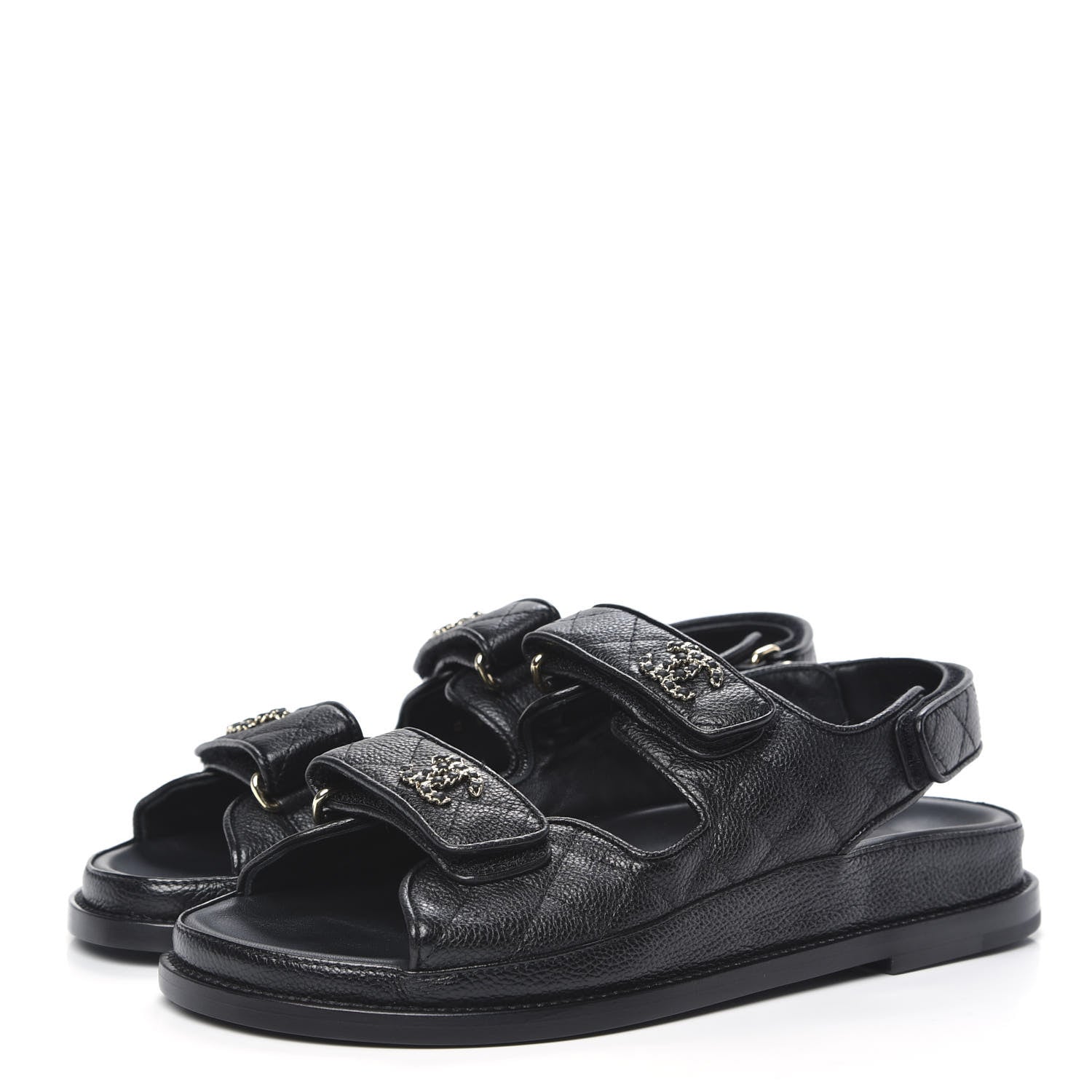 Chanel Grained Calfskin Velcro Dad Sandals 37.5 Black 3 of 8